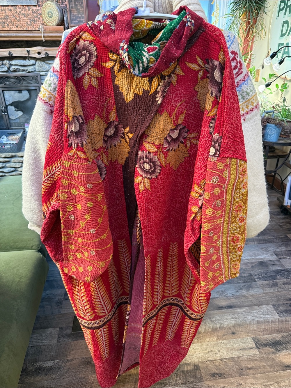Kantha Bae split Cowl Patchwork Coat- free size